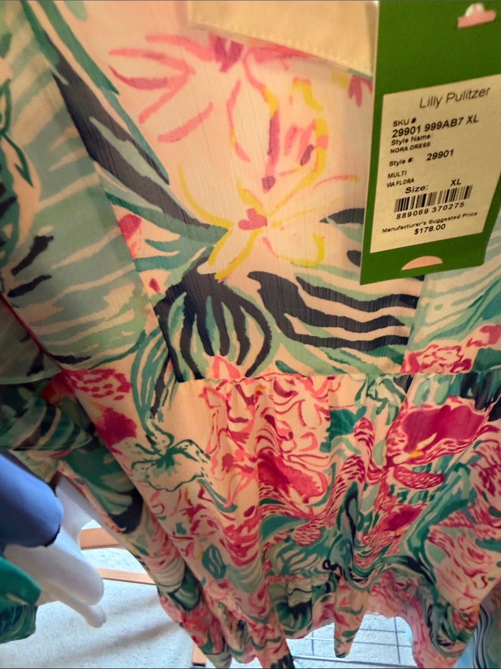 Lilly Pulitzer Pink, Green & Blue Tropical Floral Ruffle Dress - Picture 3 of 7